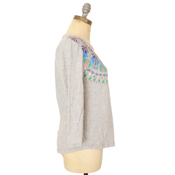 POSTMARK Anthropologie Geometric Aztec Print T-Shirt S Gray 3/4 Sleeve EUC B32 - Picture 2 of 5